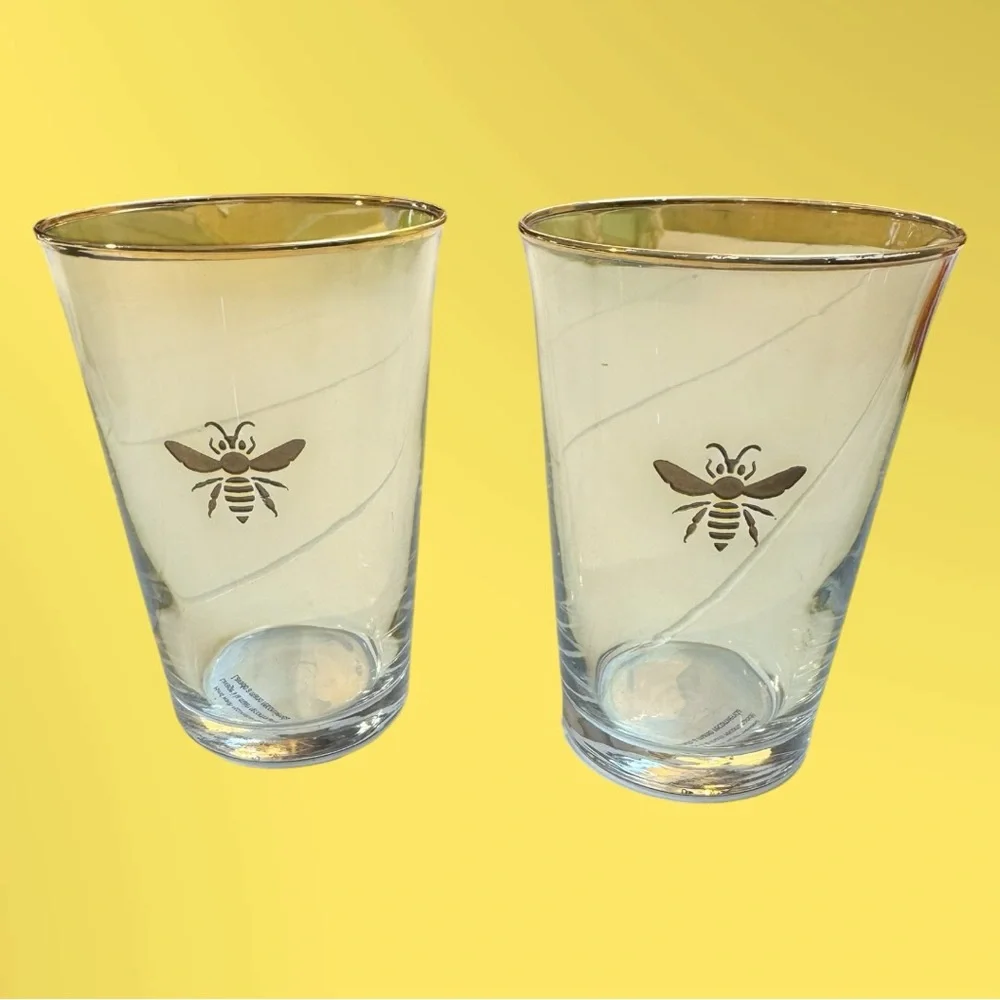 LIKE NEW 10 Oz Glassware Tumbler Honeycomb- WILLIAMS-SONOMA Bee Design-set of 2